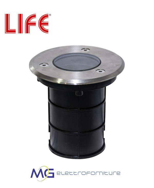 Portafaretto LIFE rotondo da pavimento IP67 230V per esterno con attacco GU10, calpestabile in acciaio inox