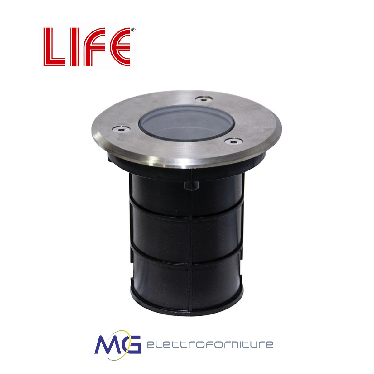 Portafaretto LIFE rotondo da pavimento IP67 230V per esterno con attacco GU10, calpestabile in acciaio inox